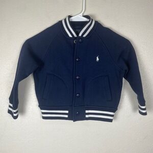Polo Ralph Lauren Kids Navy Blue Fleece Varsity‎ Letterman Jacket Size 2T